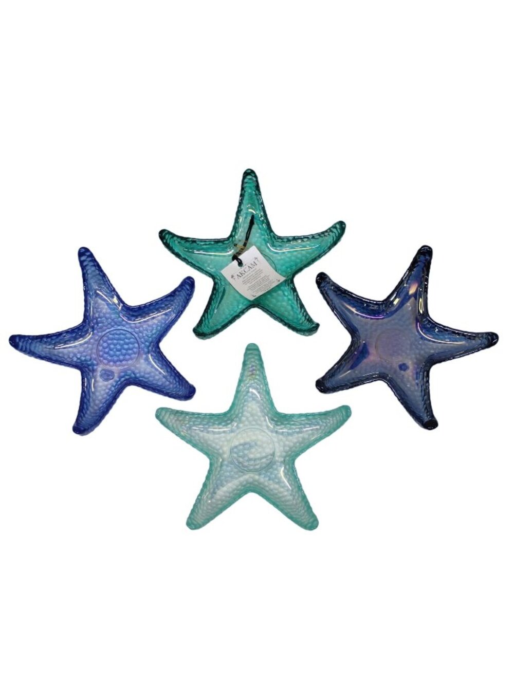 Akcam Starfish 4 Piece Blue Teal Dish Set Turkish Candy Nut Pebble Bottom